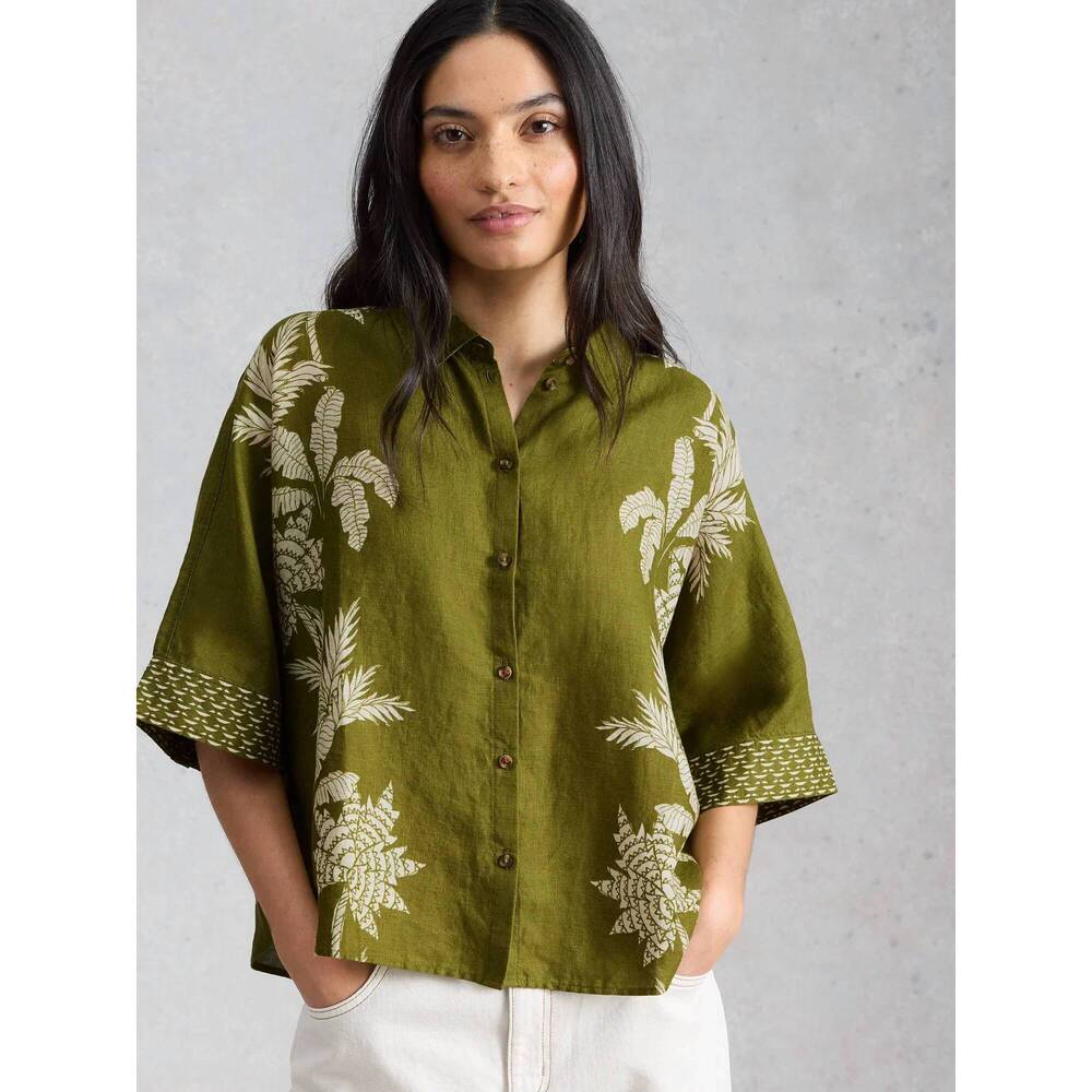 NEW WHITE STUFF cassie linen shirt in green